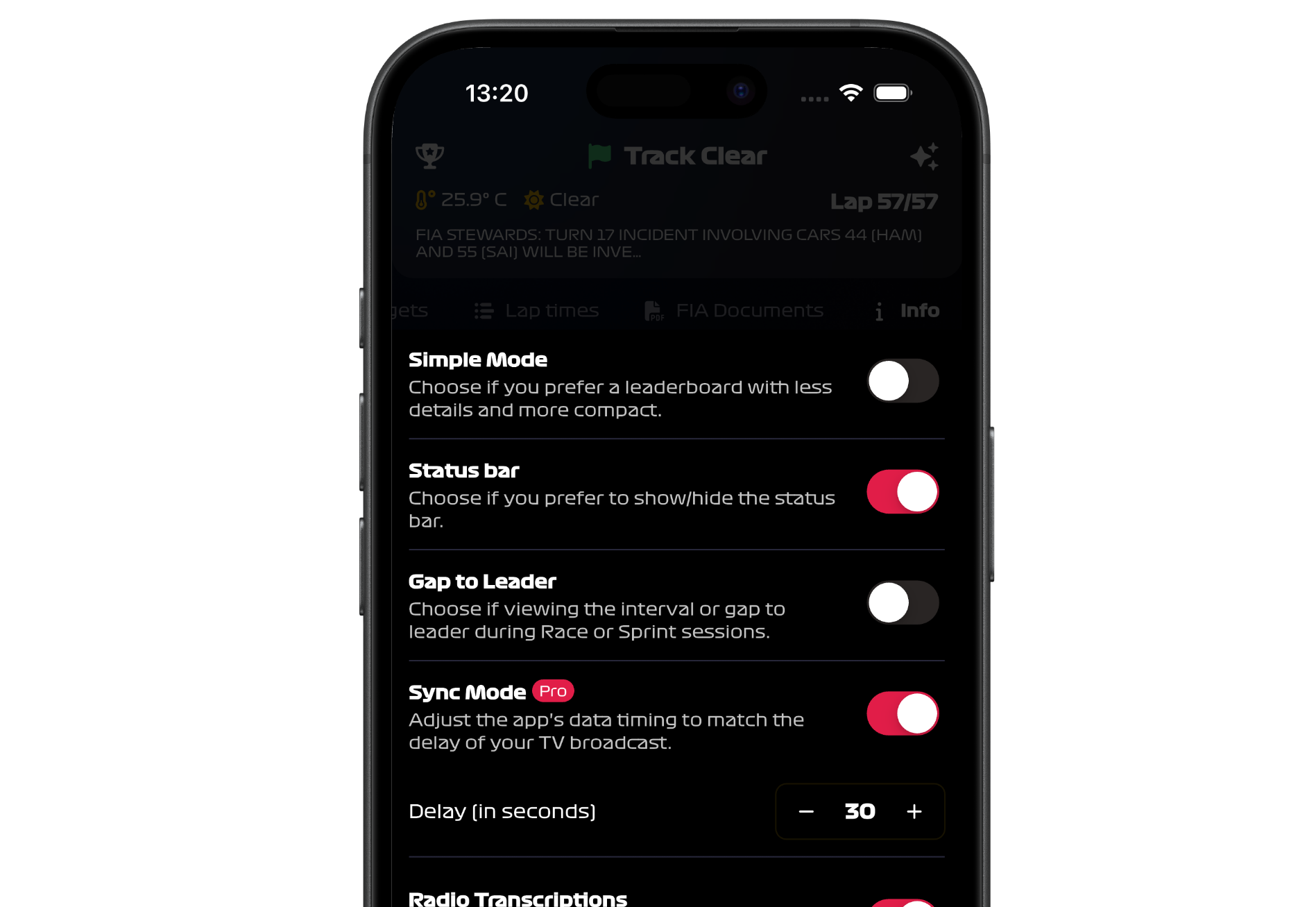 Formula Live Pulse Sync Mode Screen Example
